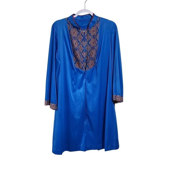 Vintage gown & robe set blue satin embroidered L - Picture 1 of 6